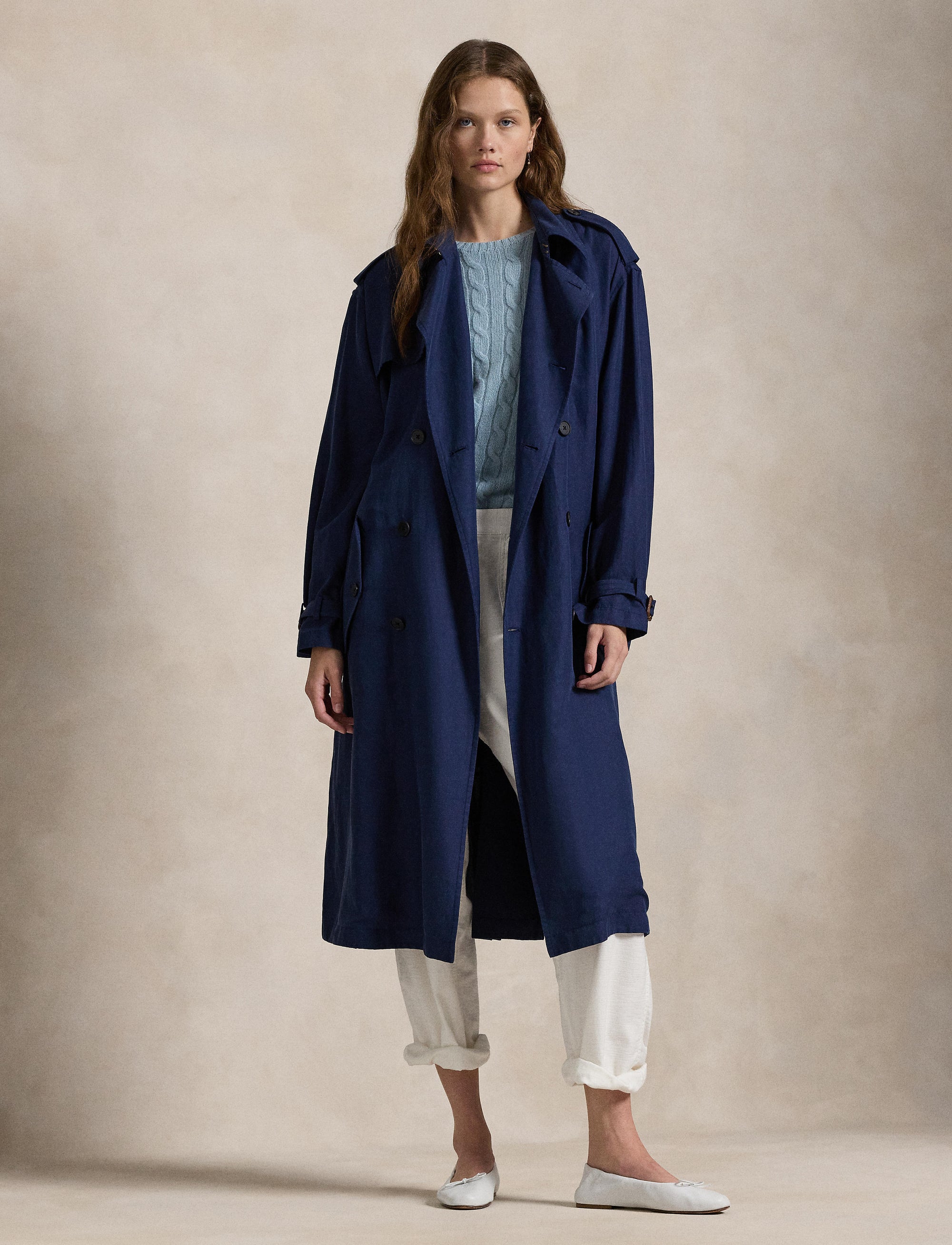 Trench-coat en soie et lin mélangé - Newport Navy