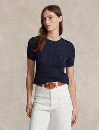 Pull torsadé à manches courtes en coton - Hunter Navy