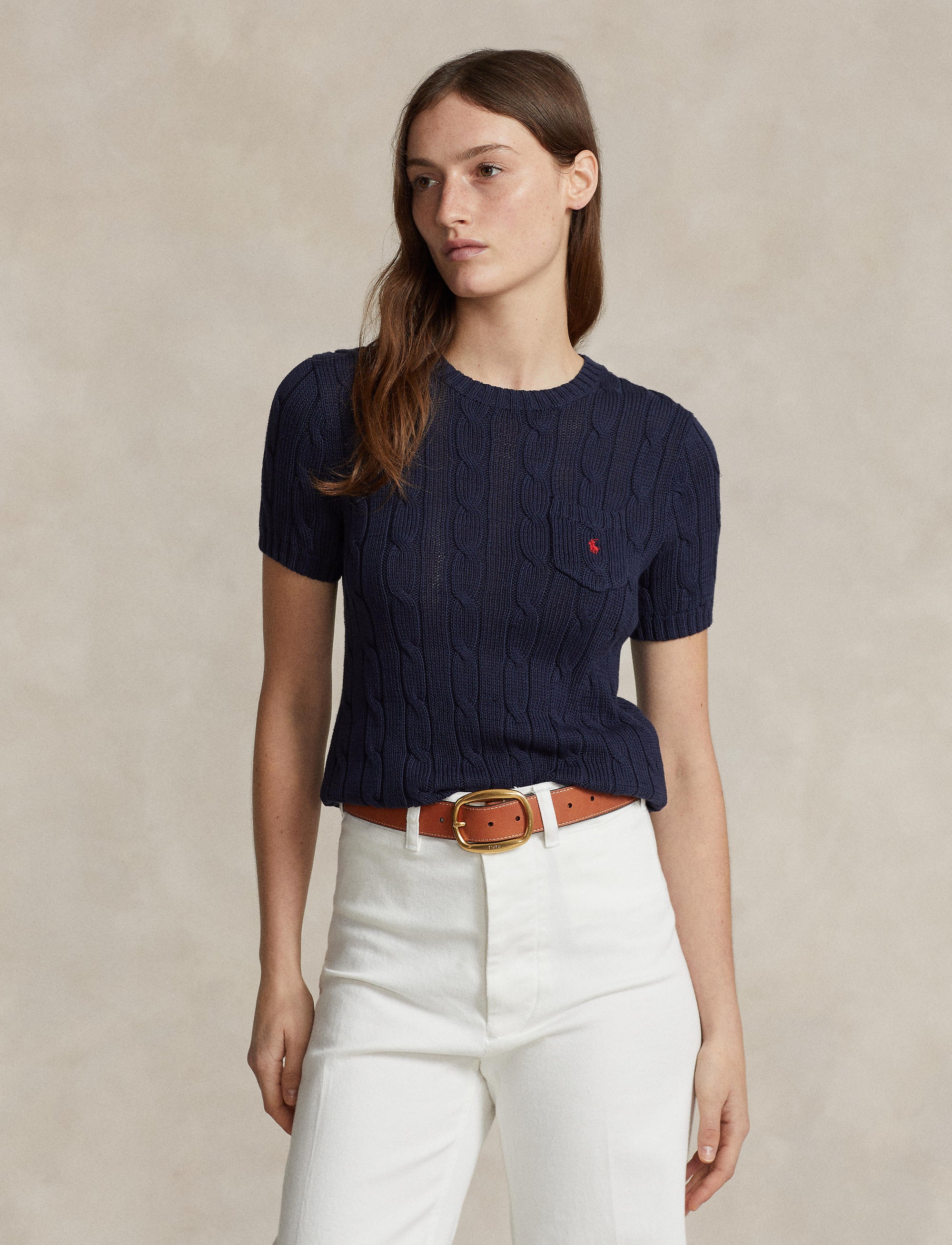 Pull torsadé à manches courtes en coton - Hunter Navy