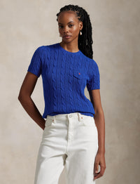Pull torsadé à manches courtes en coton - Blue Saturn