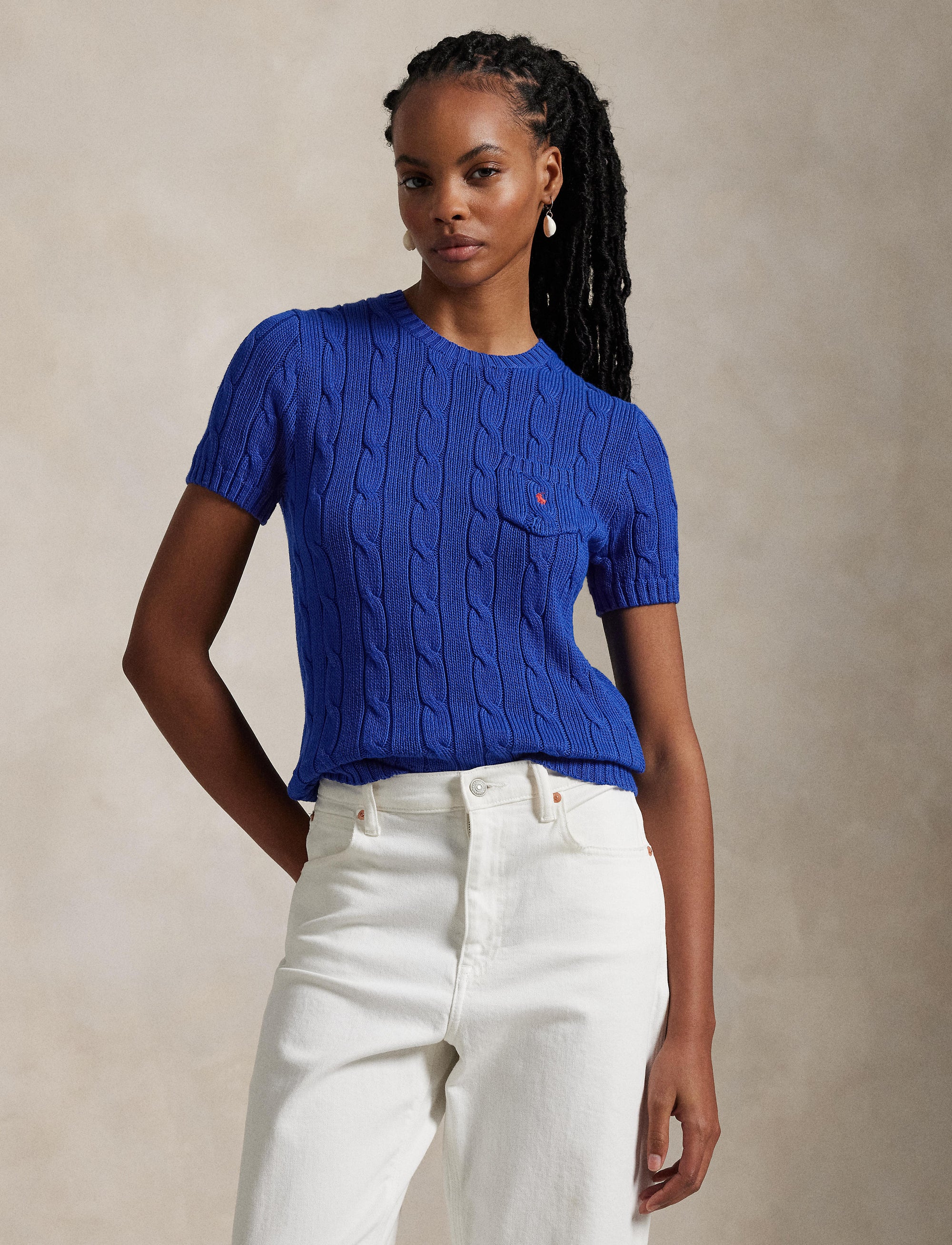Pull torsadé à manches courtes en coton - Blue Saturn