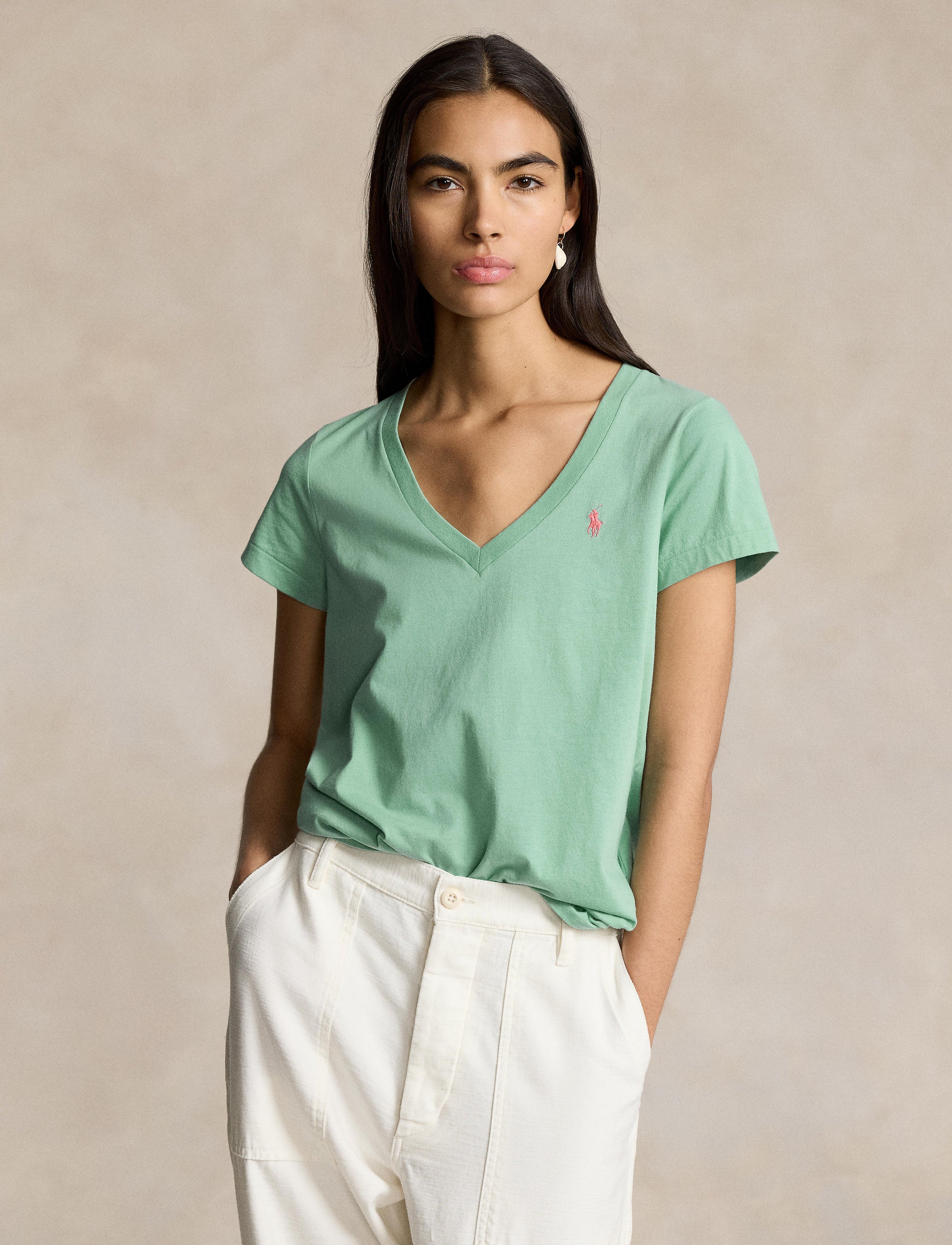T-shirt col en V en jersey - Essex Green