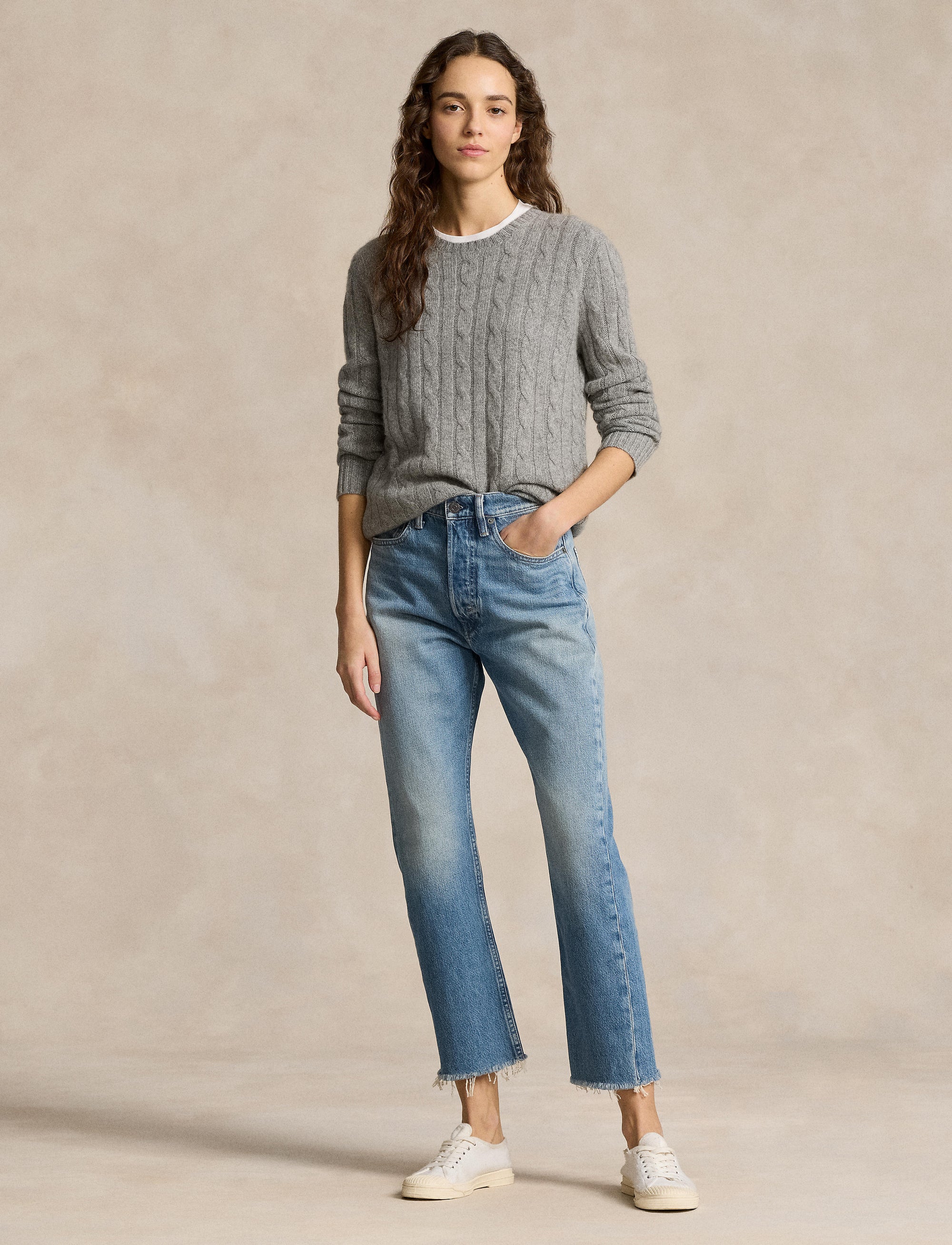 7/8 straight leg high waist jeans - Harlowe Wash