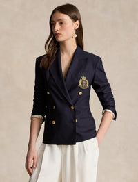 Double-breasted blazer with wool crest - Navy