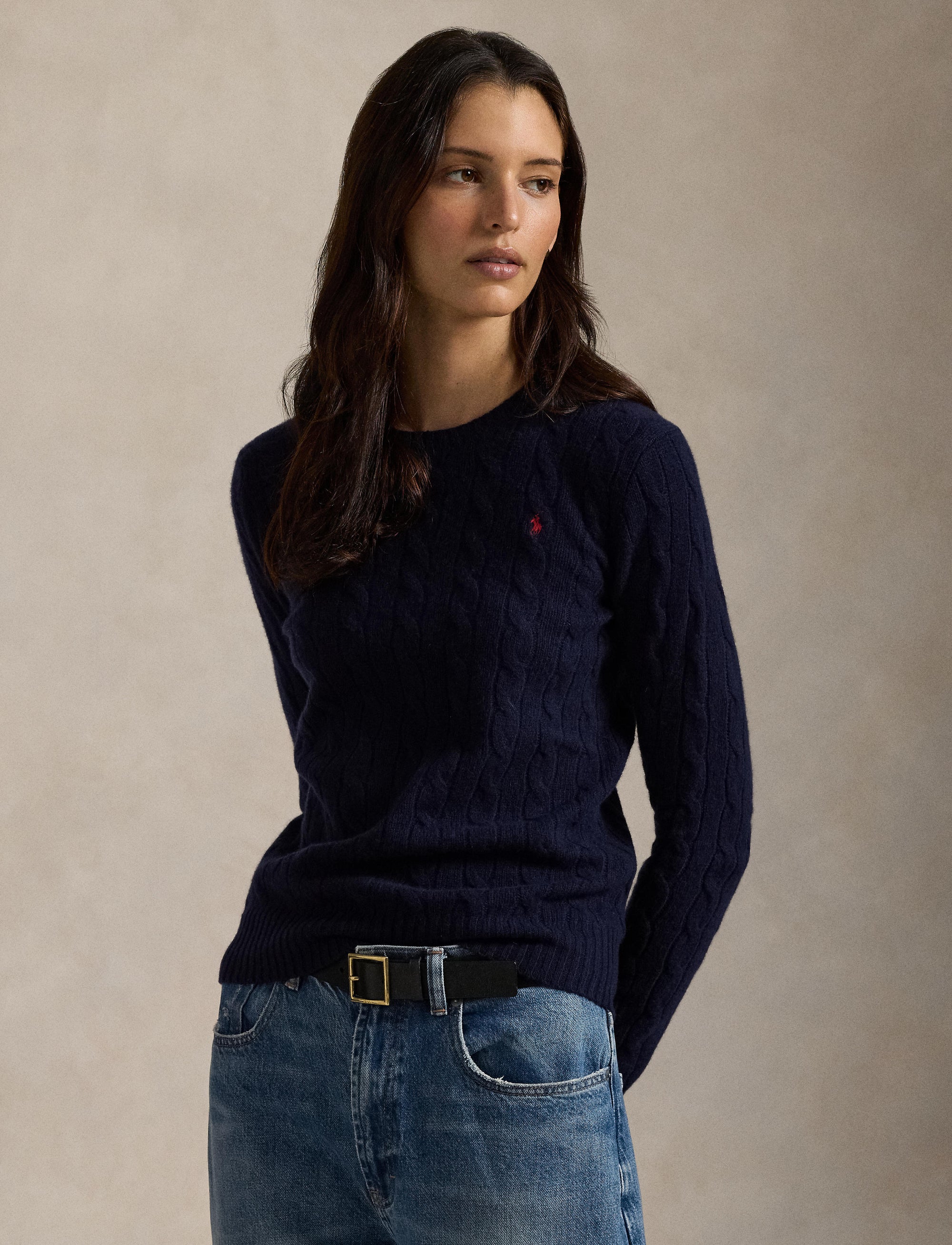 Julianna wool and cashmere blend cable knit jumper - Hunter Navy