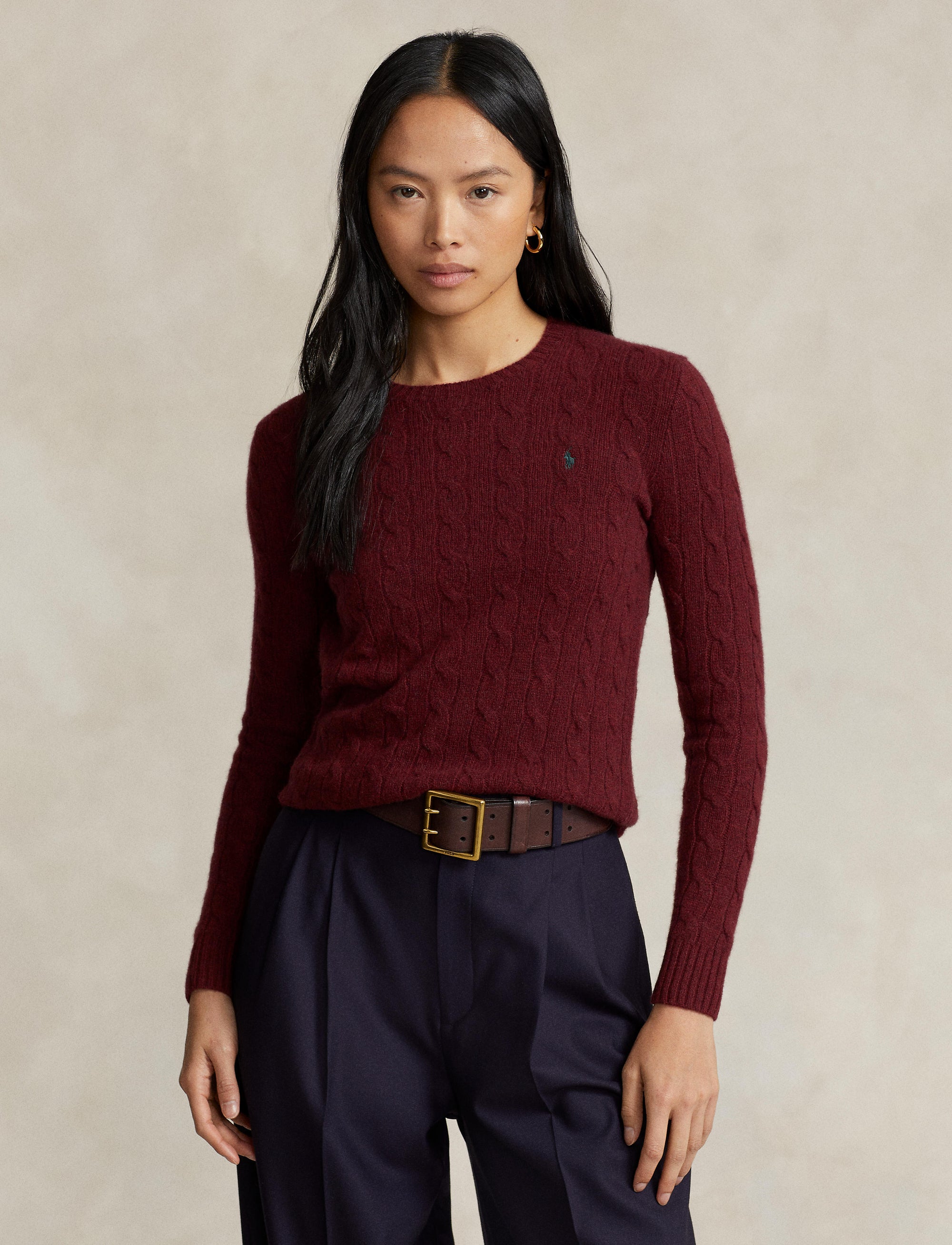 Pull Julianna à torsades en laine et cachemire mélangé - Garnet Red Melange