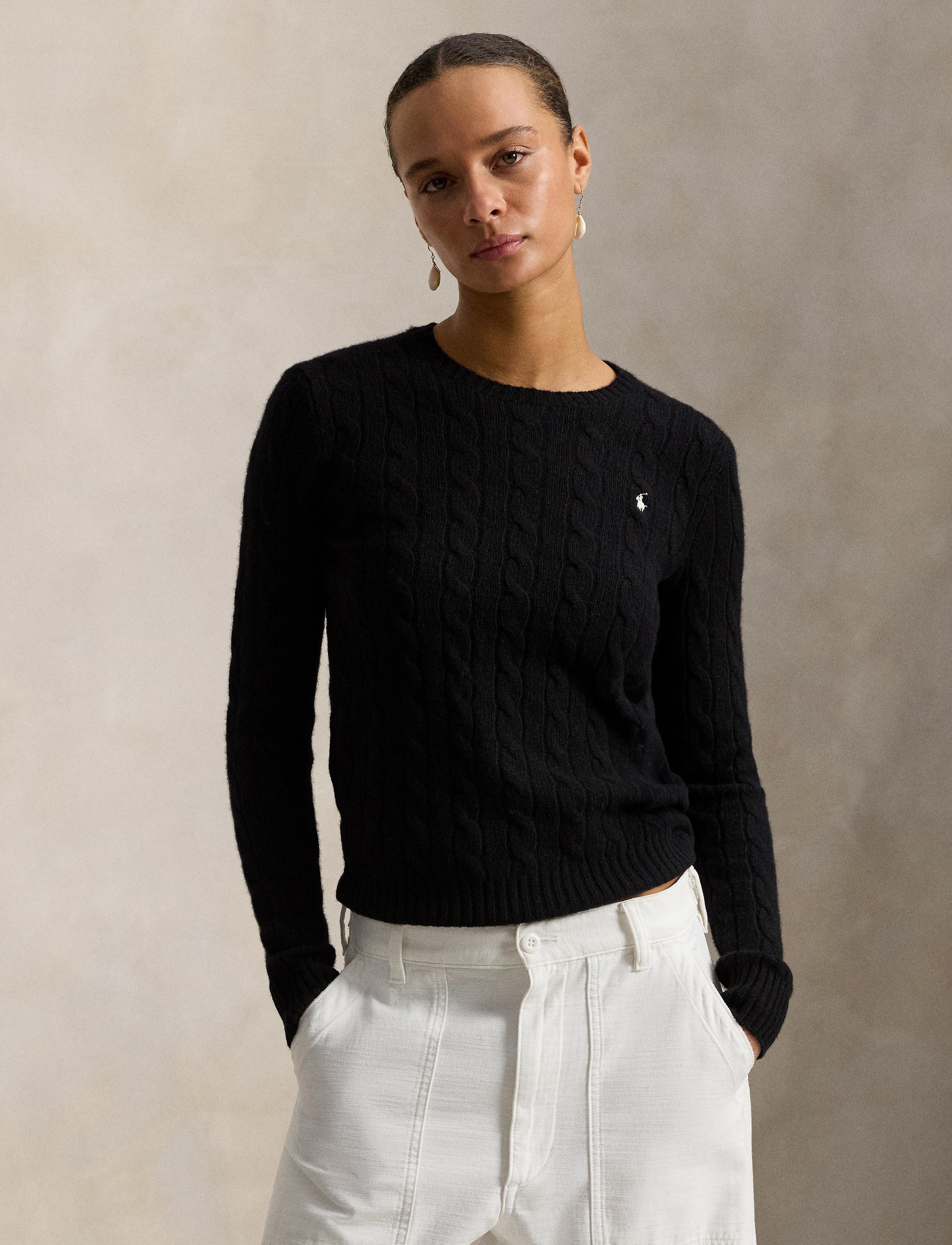 Julianna cable knit jumper in wool and cashmere blend - Polo Black