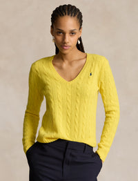 Pull col en V torsadé en laine - Optic Yellow