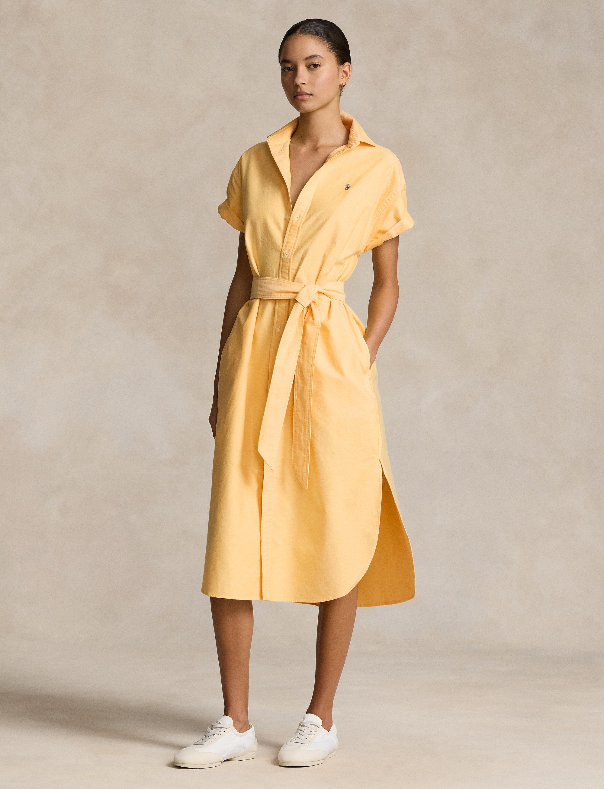 Robe-chemise ceinturée à manches courtes - Yellow