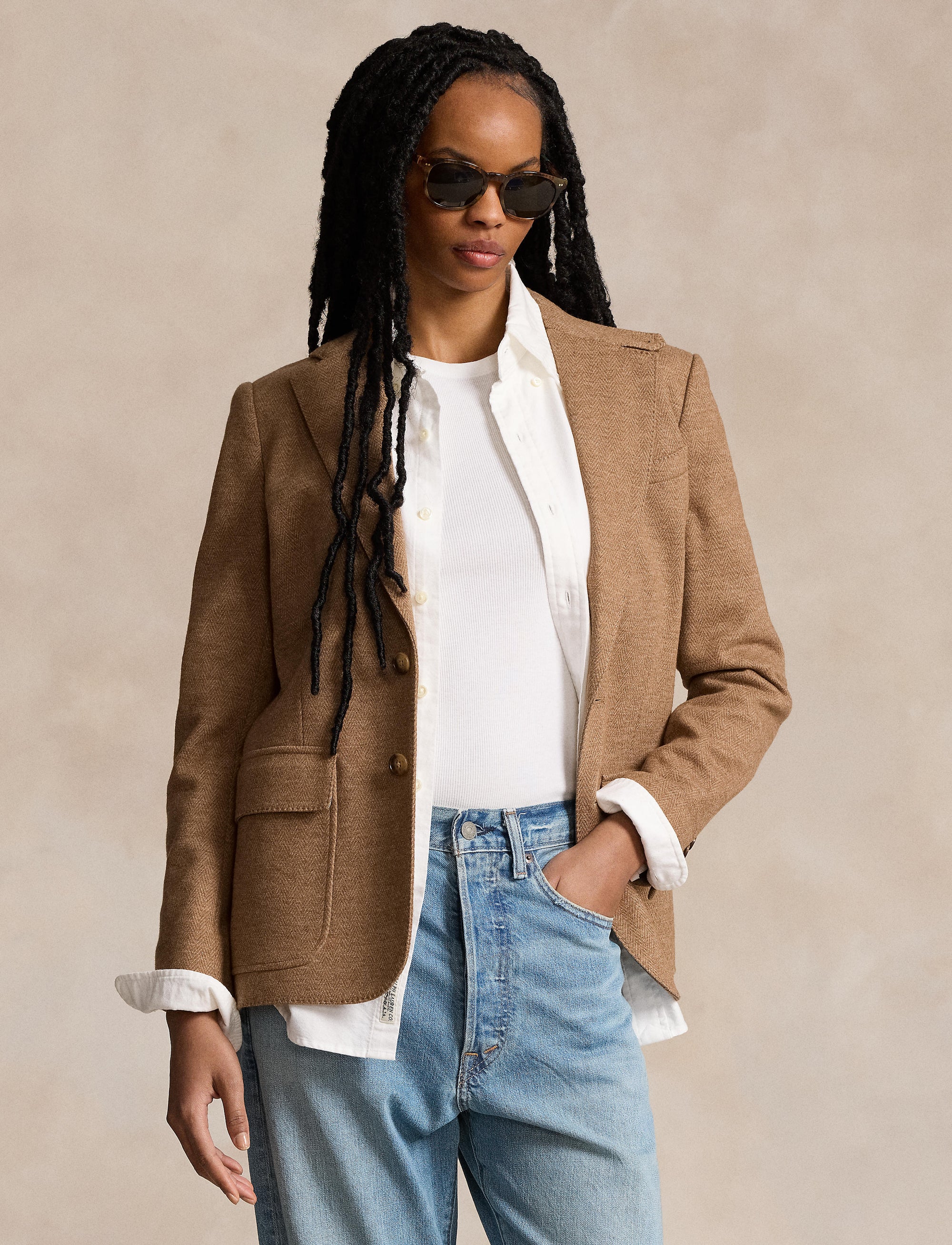 Blazer à chevrons en laine - Tan Herringbone