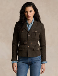 Blazer ceinturé à chevrons en laine - Loden