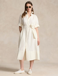 Robe-chemise ceinturée en soie et mélangé - Antique Cream