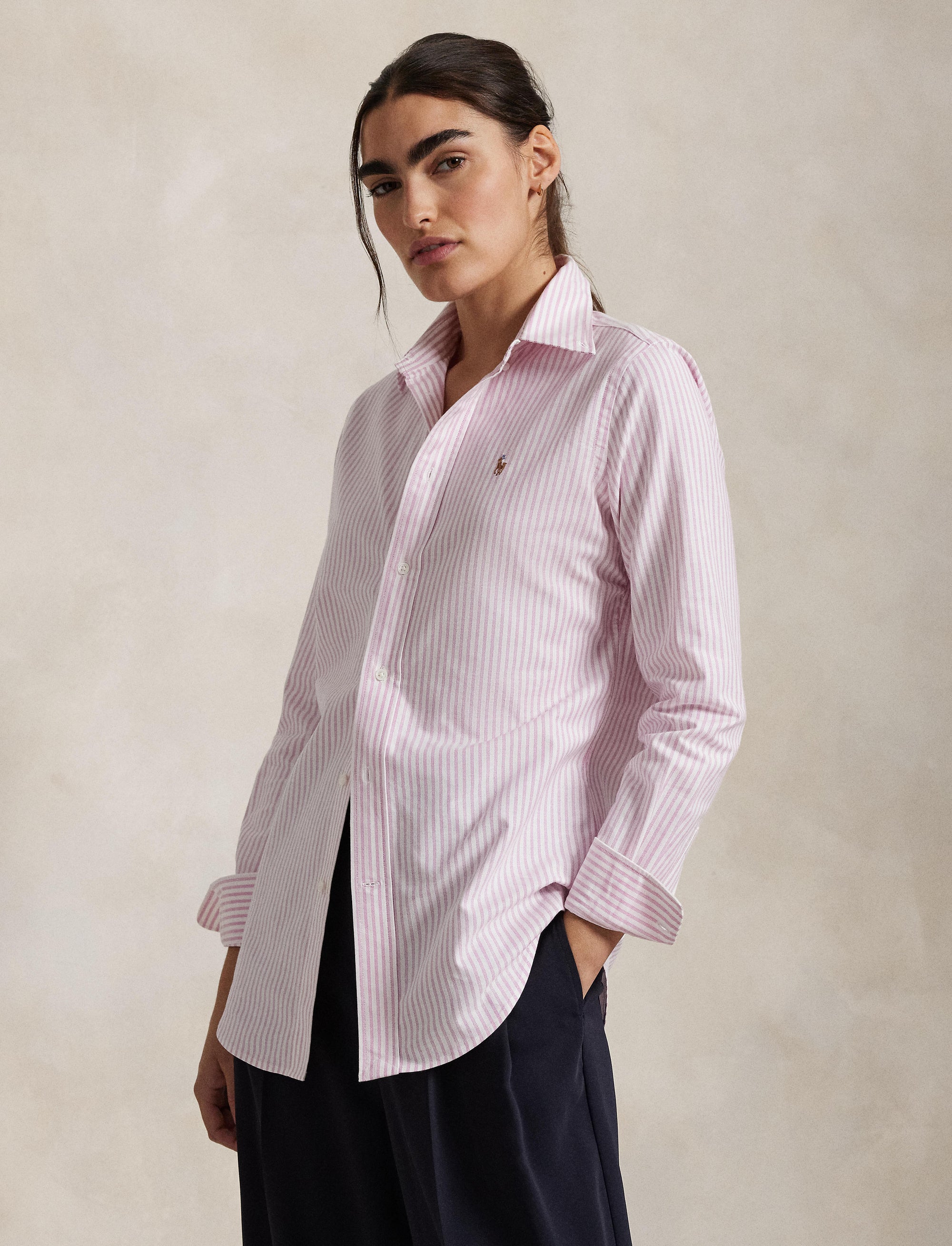 Chemise Oxford rayée Slim Fit stretch - White & Pink