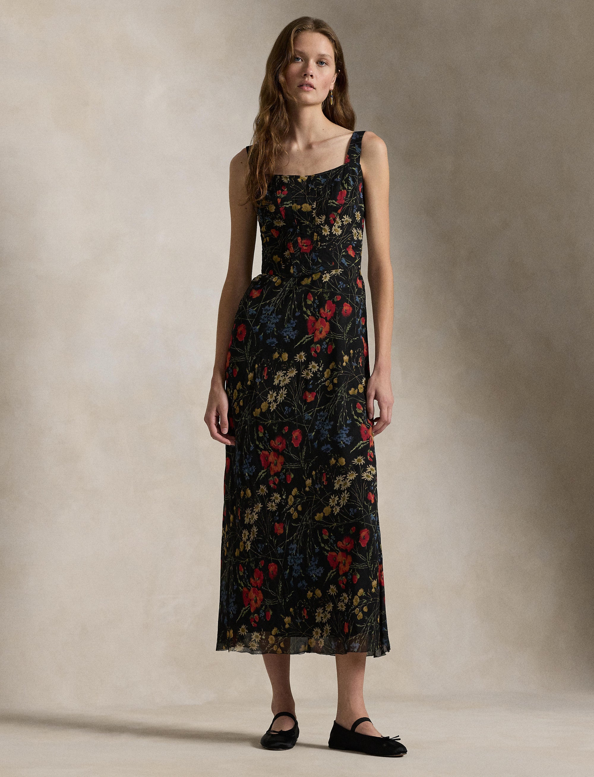Maxi robe corset en mousseline fleurie - Midnight Garden