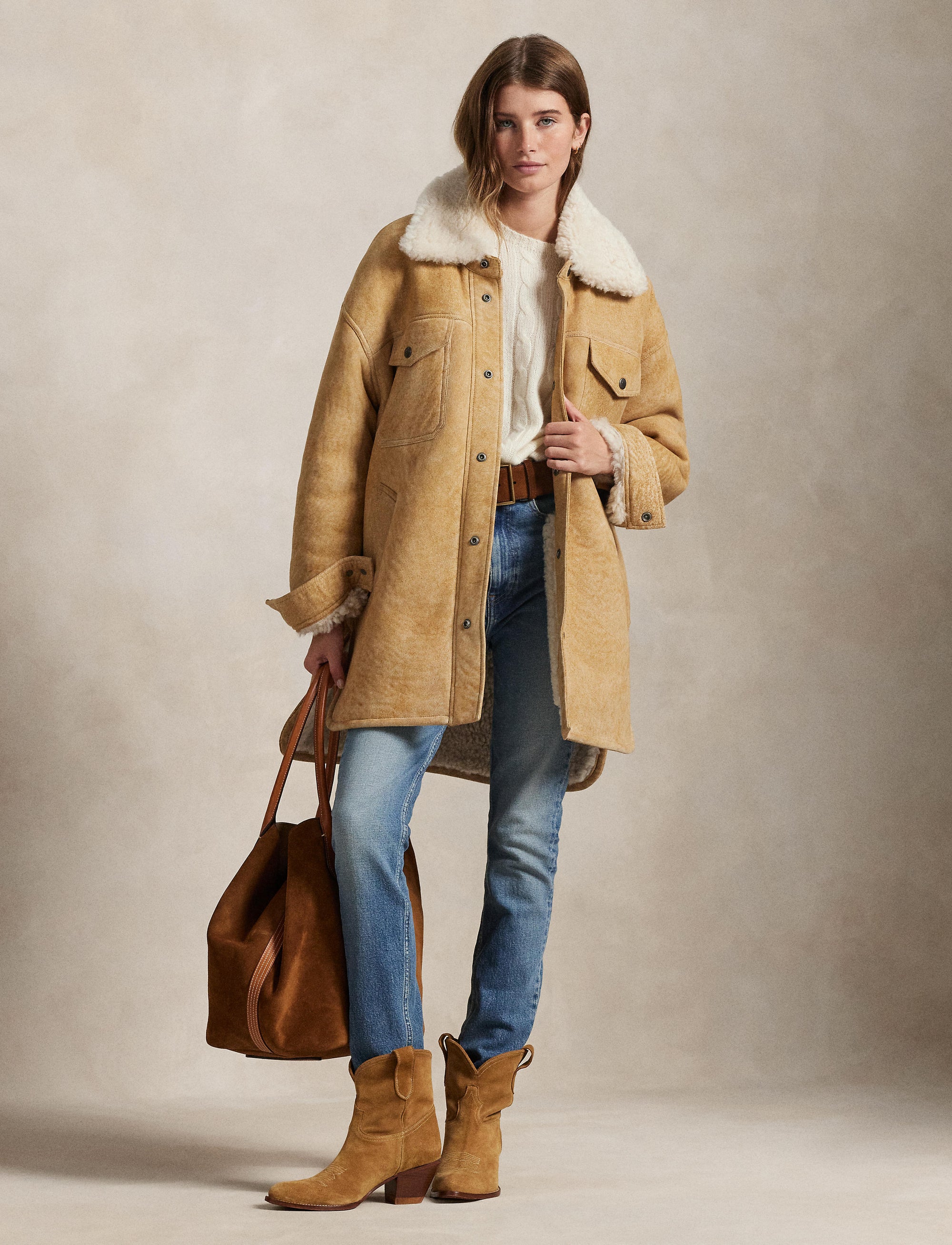 Veste utilitaire en peau lainée - Vintage Saddle-Cream