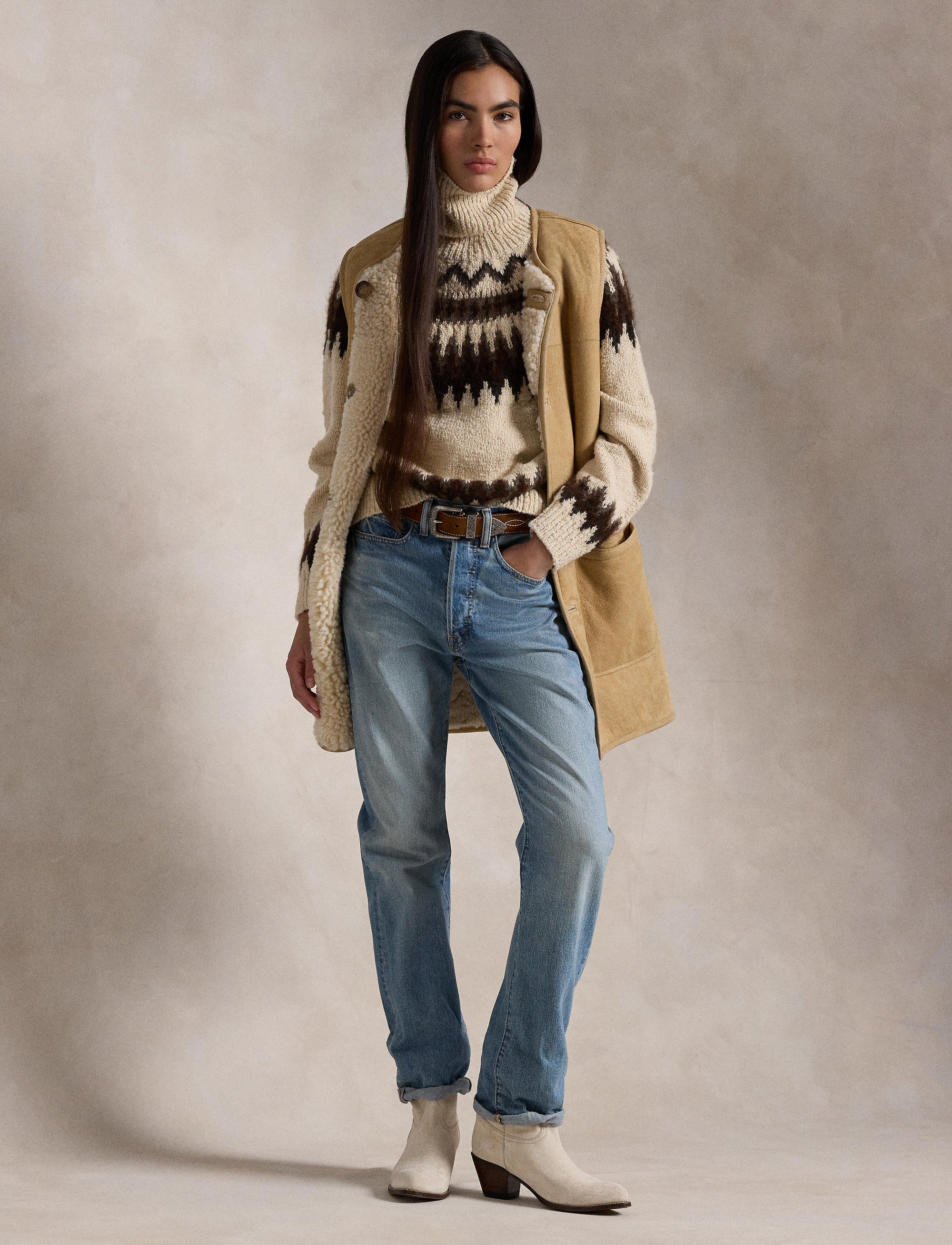 Reversible wool waistcoat - Vintage Saddle-Cream