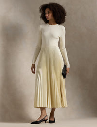 Robe à manches longues avec corsage pull en laine - Authentic Cream