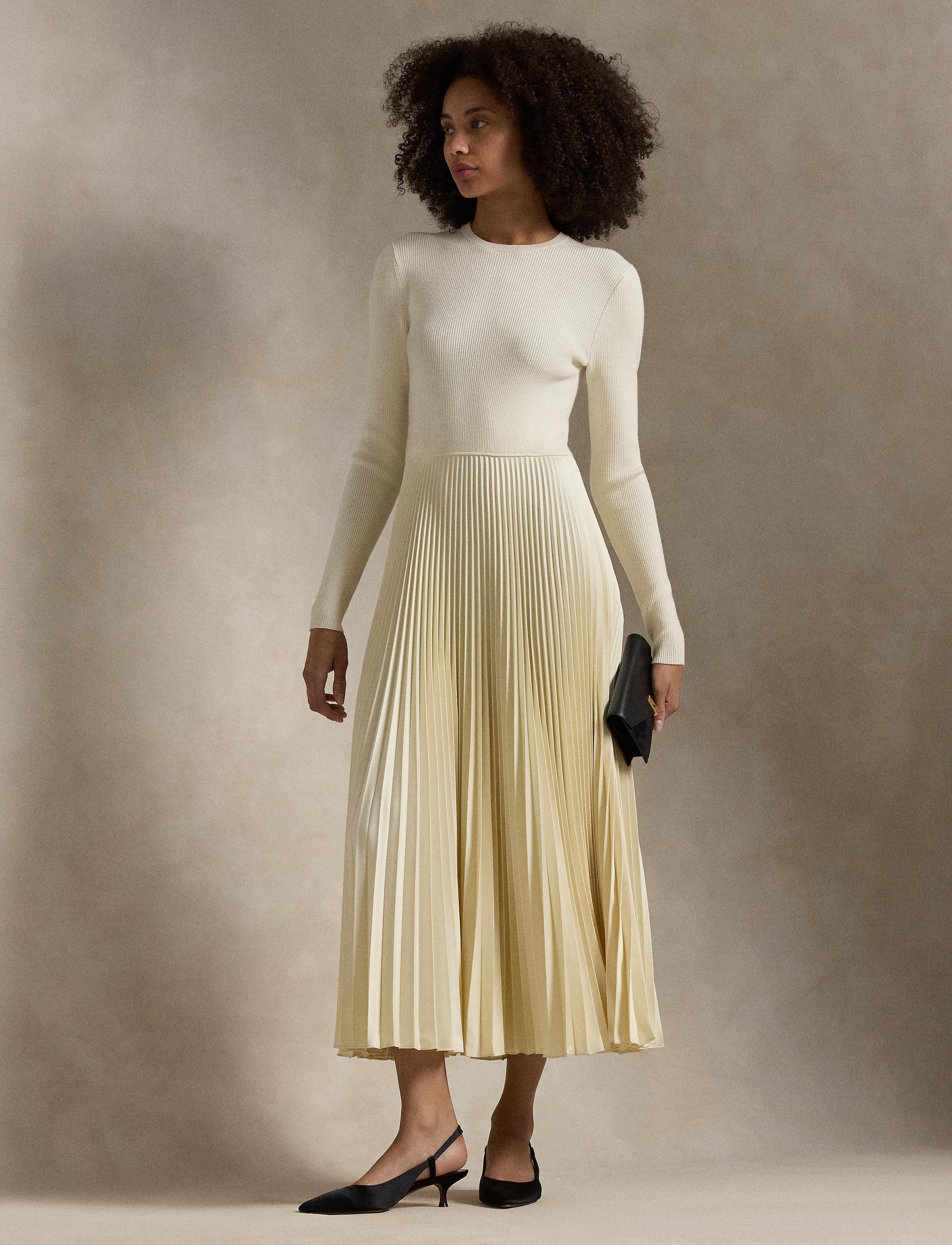 Robe à manches longues avec corsage pull en laine - Authentic Cream