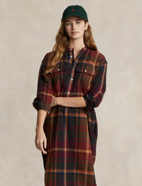Robe-chemise écossaise en coton  - Red, Multicolore & Fall Plaid