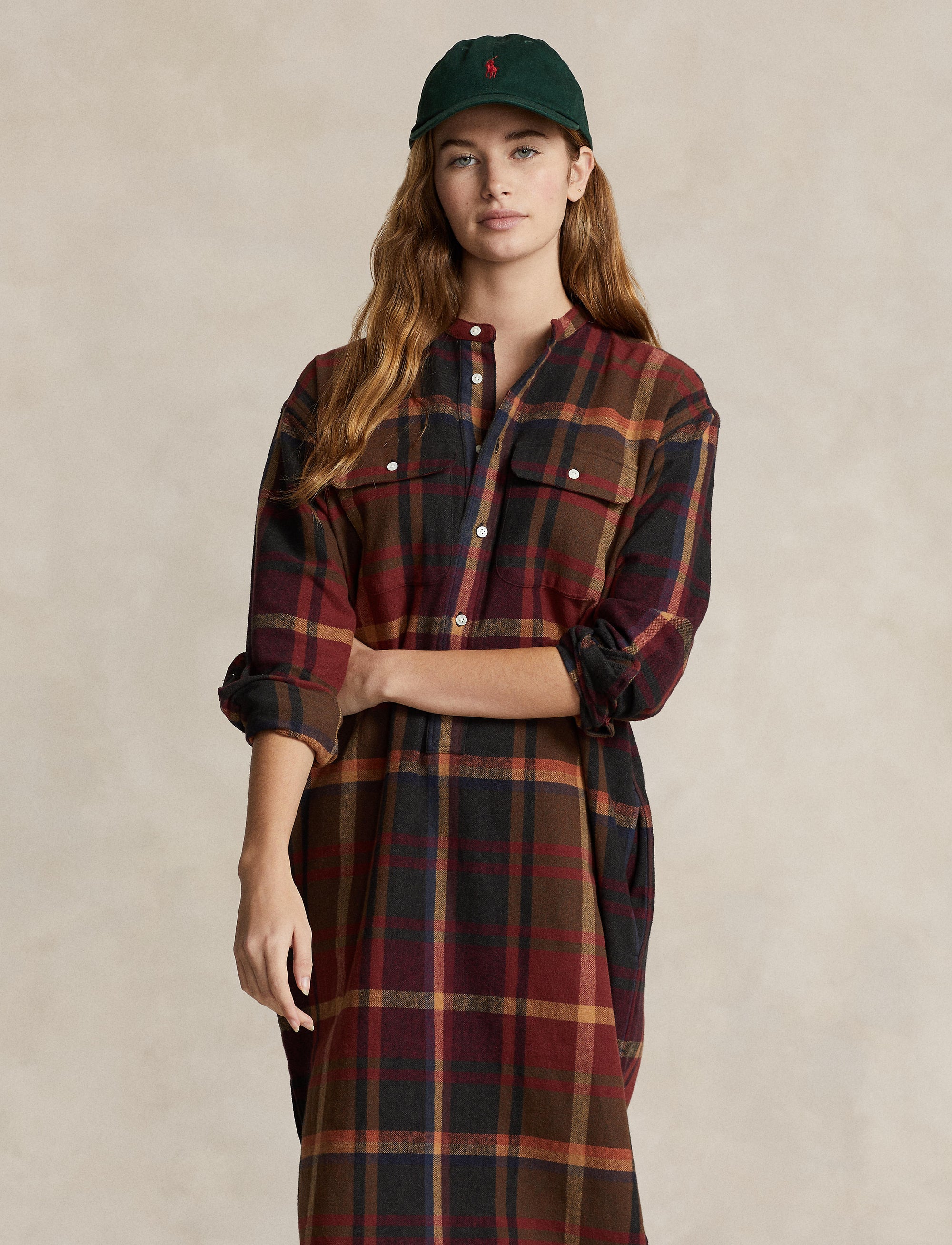 Robe-chemise écossaise en coton  - Red, Multicolore & Fall Plaid