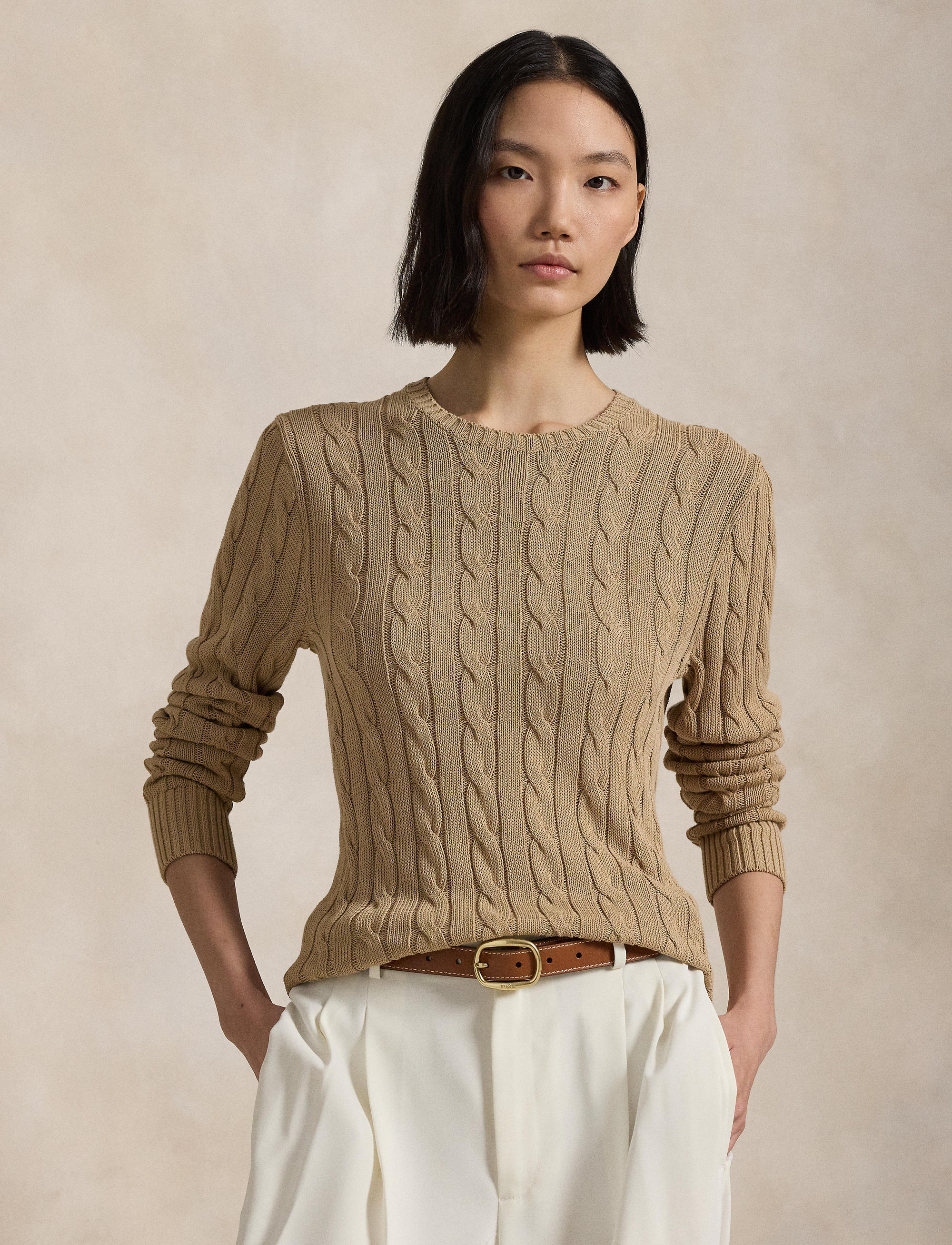 Pull col rond torsadé - Tan