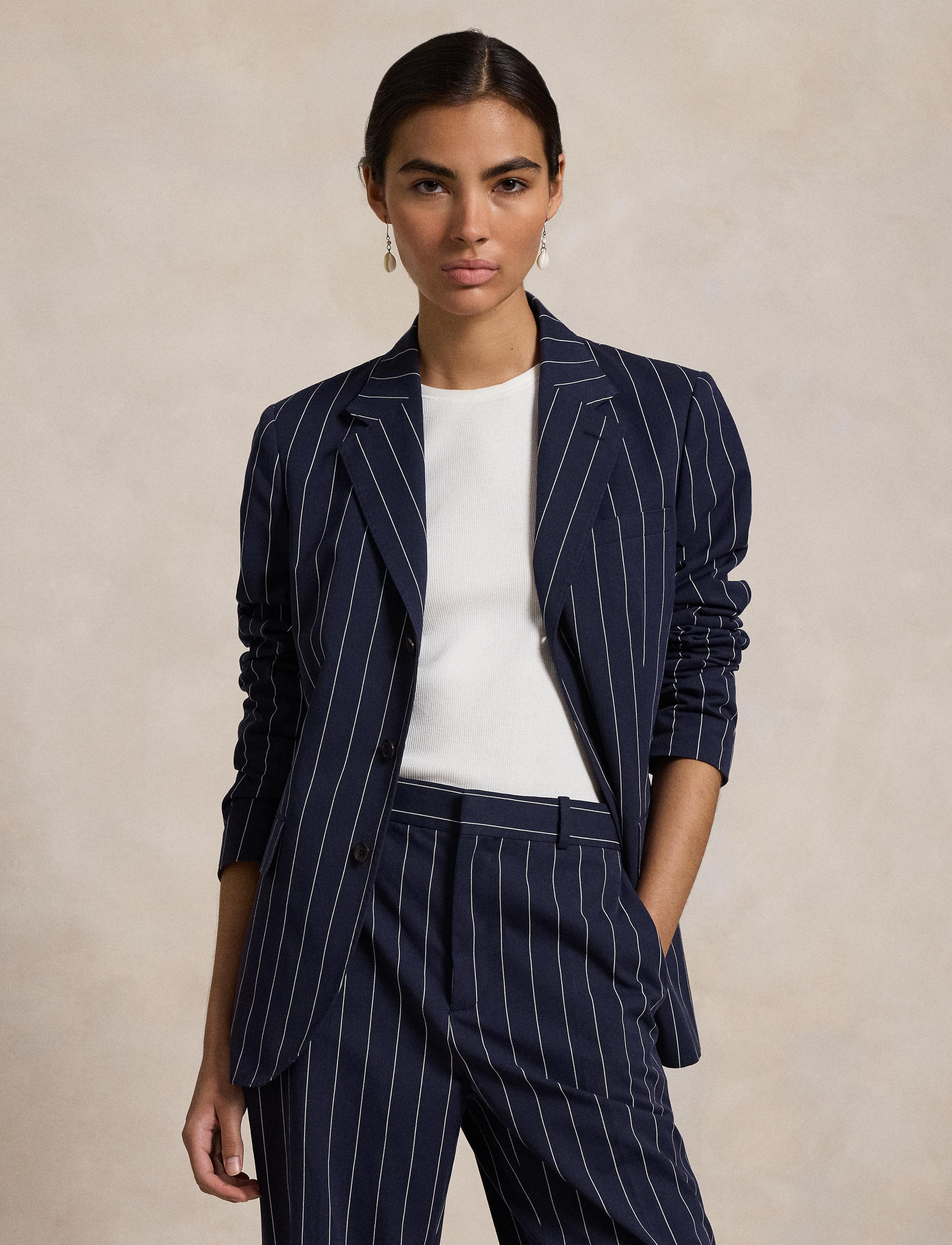 Single breasted milleraie blazer - Navy & Cream