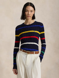 Pull rayé en coton torsadé - Navy & Multicolore