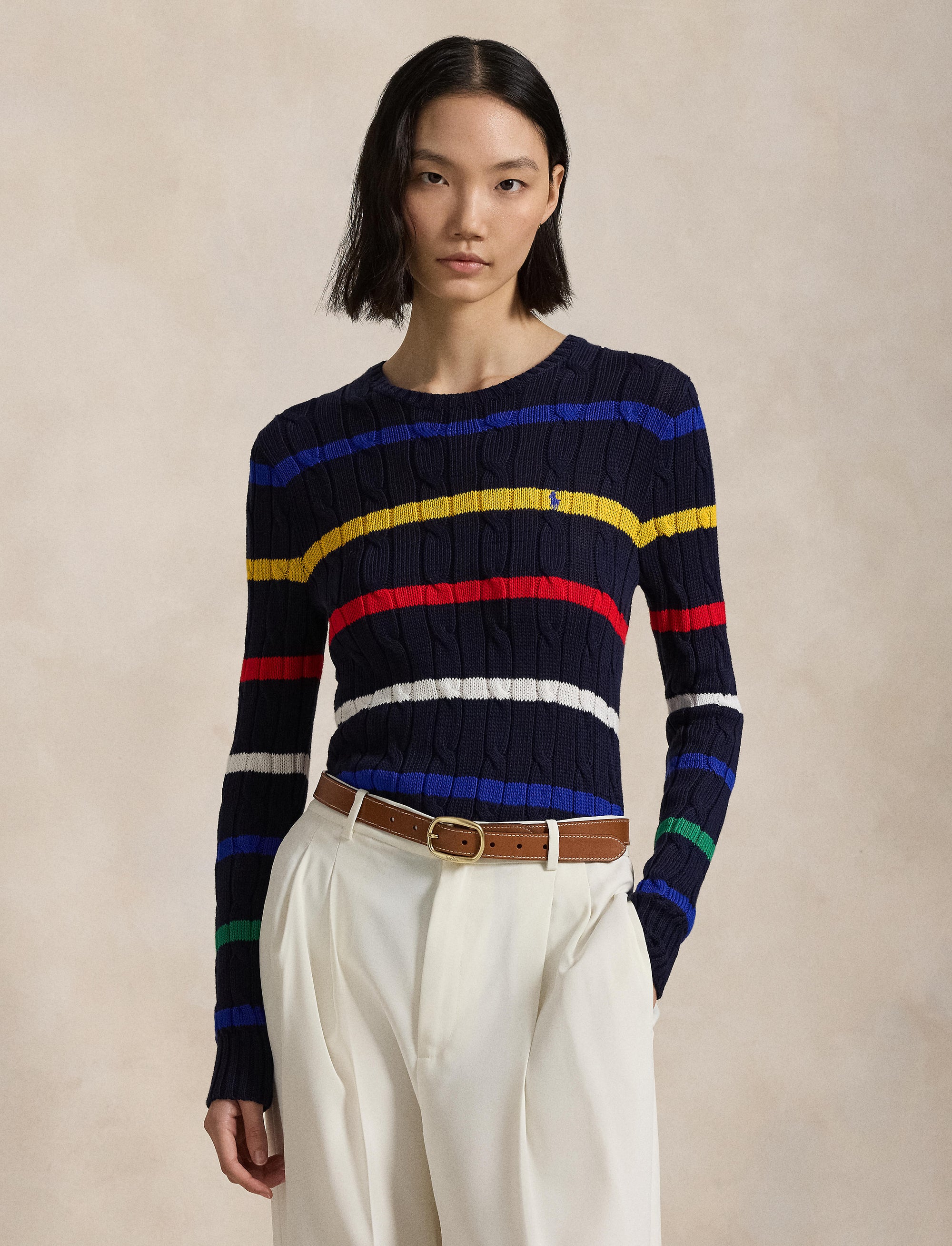 Pull rayé en coton torsadé - Navy & Multicolore