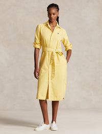 Robe-chemise ceinturée en coton oxford - Yellow