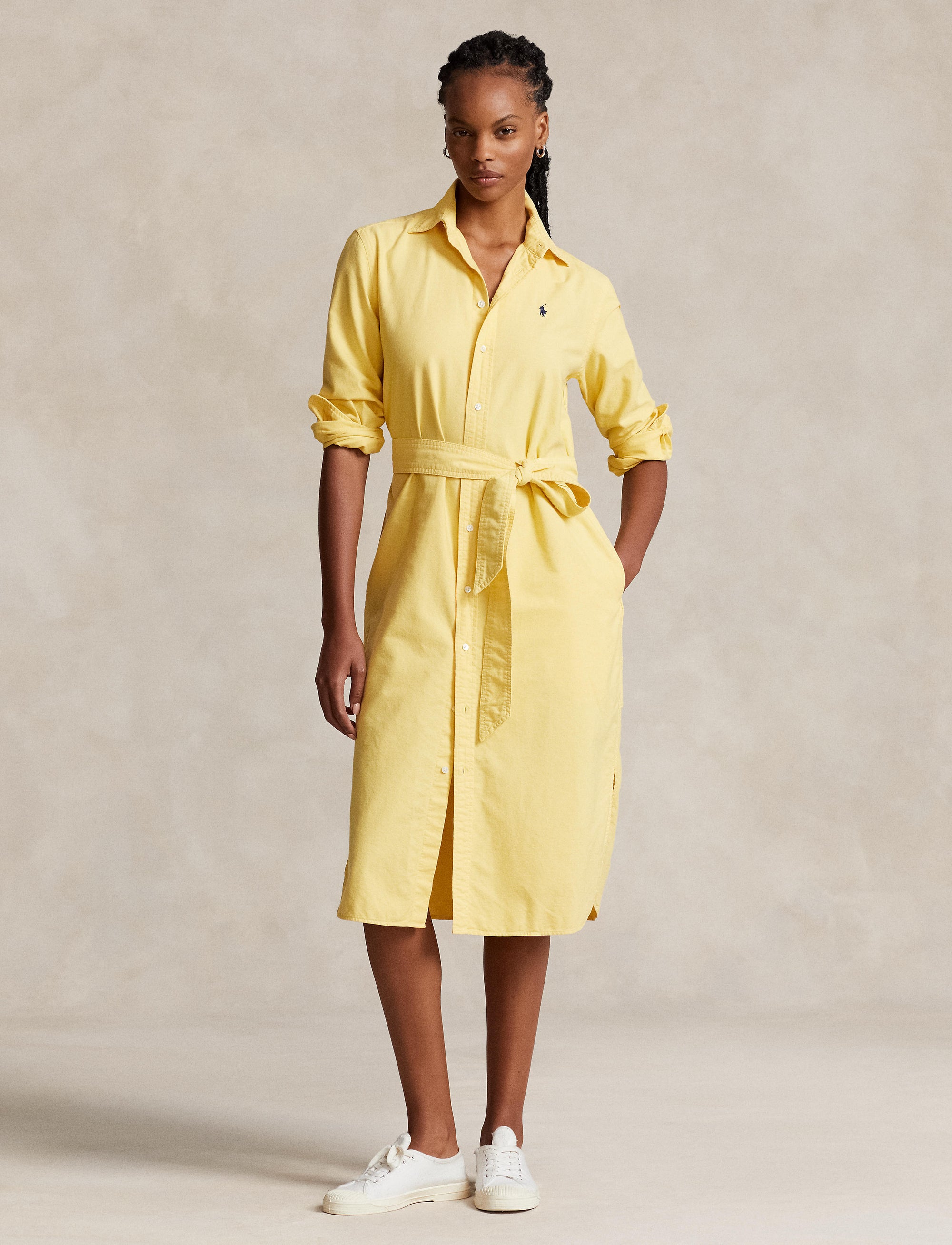 Robe-chemise ceinturée en coton oxford - Yellow