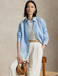 Chemise Oversize Fit rayée en lin - Light Blue & White