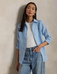 Classic Fit striped linen shirt - Light Blue & White