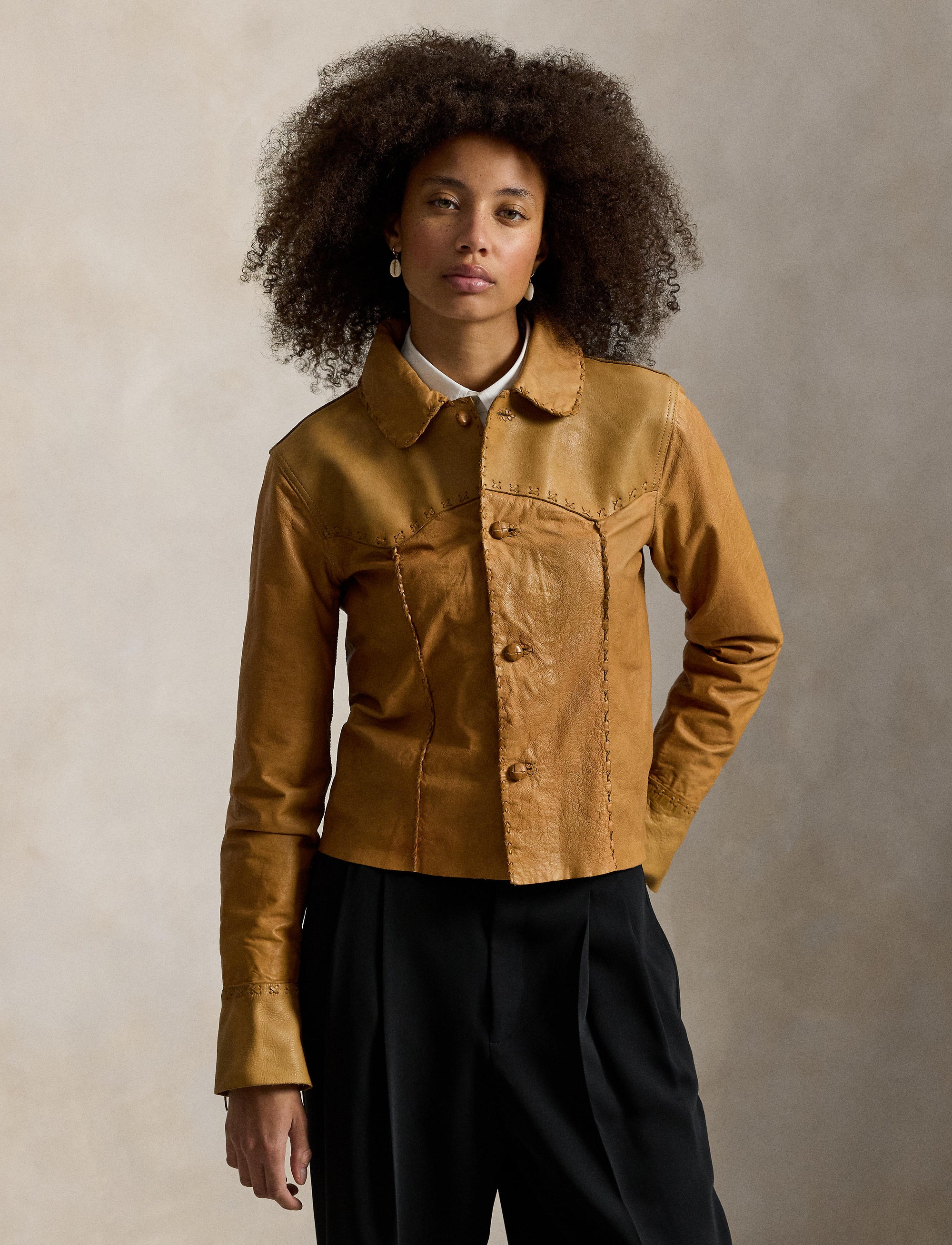 Surchemise western en cuir - Tan