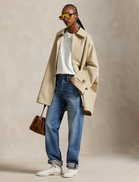 Oversize Fit Cotton Twill Coat - Tan