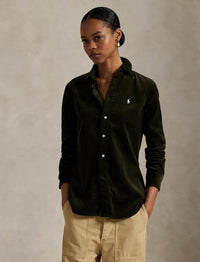 Slim Fit Cotton Velour Shirt - Olive