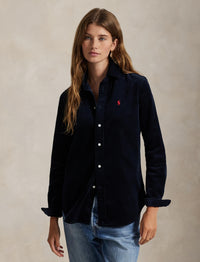 Slim Fit Cotton Velour Shirt - Navy