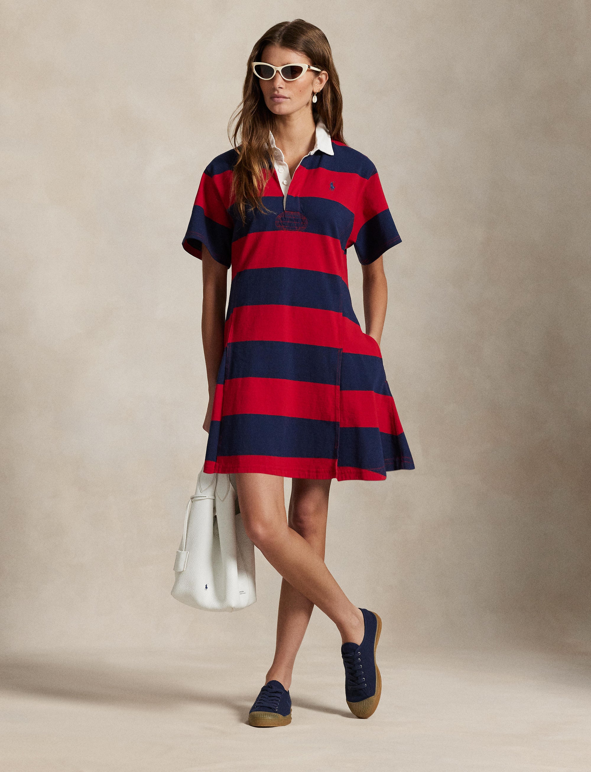 Robe de rugby rayée en jersey de coton - Polo Sport Red & Newport Navy