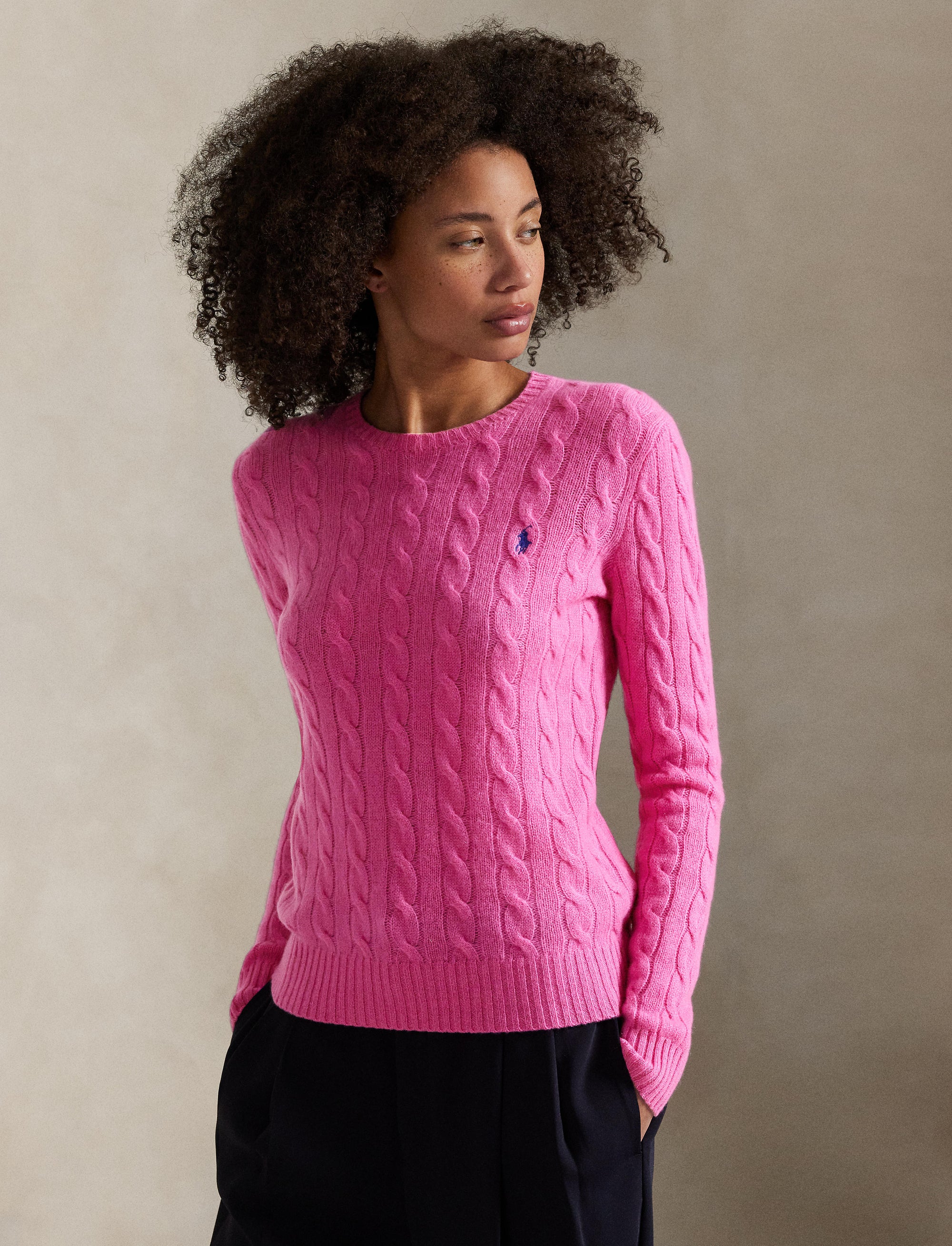 Pull à col rond en cachemire et laine mélangé - Pink Lace