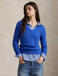 Pull col en V torsadé en laine et cachemire mélangé - Lapis Blue