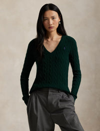 Wool and cashmere blend V-neck jumper - College Green