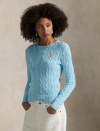 Pull torsadé à col rond en coton - Acadia Blue