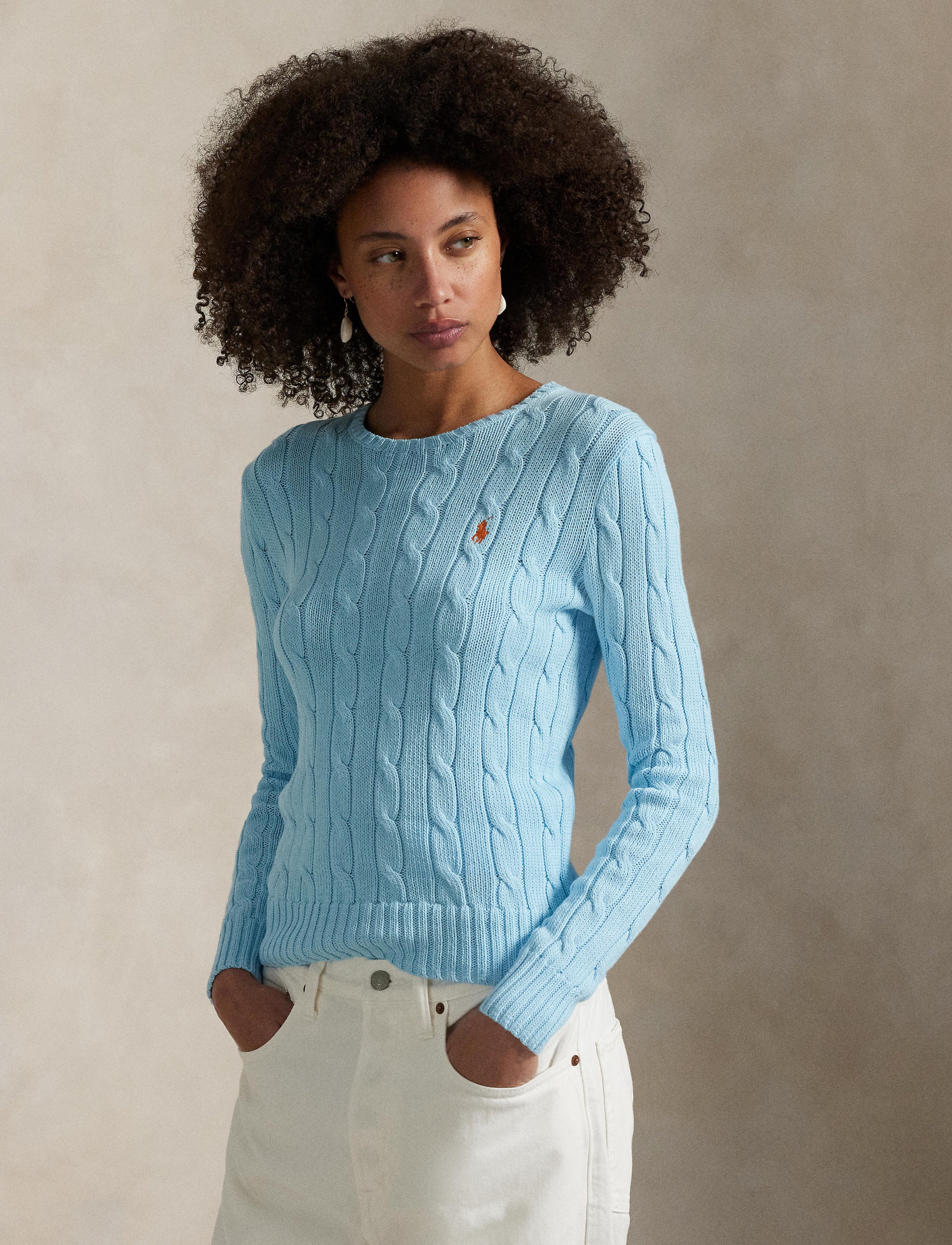 Pull torsadé à col rond en coton - Acadia Blue