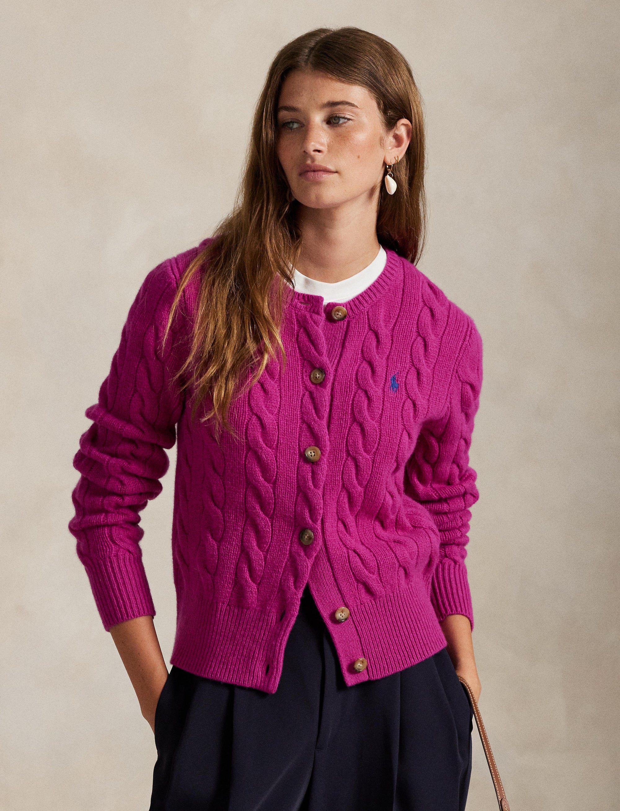 Cardigan torsadé en laine et cachemire mélangé - Carmine Pink