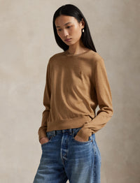 Wool round-neck jumper - Camel Melange collection