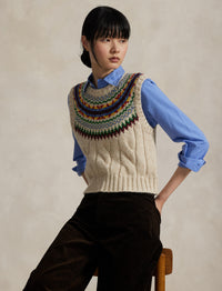 Tank jumper with Fair Isle yoke - Tan & Multicolour