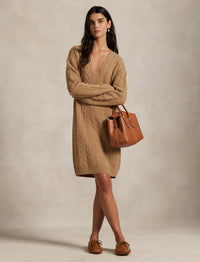 Robe-pull torsadée col V en laine et cachemire mélangé - Collection Camel Melange