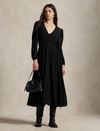 Blousant silk blend dress - Polka Dot Black & Multicolore