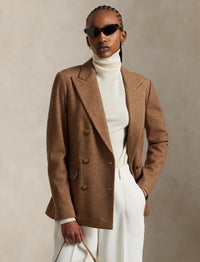 Blazer croisé à chevrons en laine - Tan Herringbone