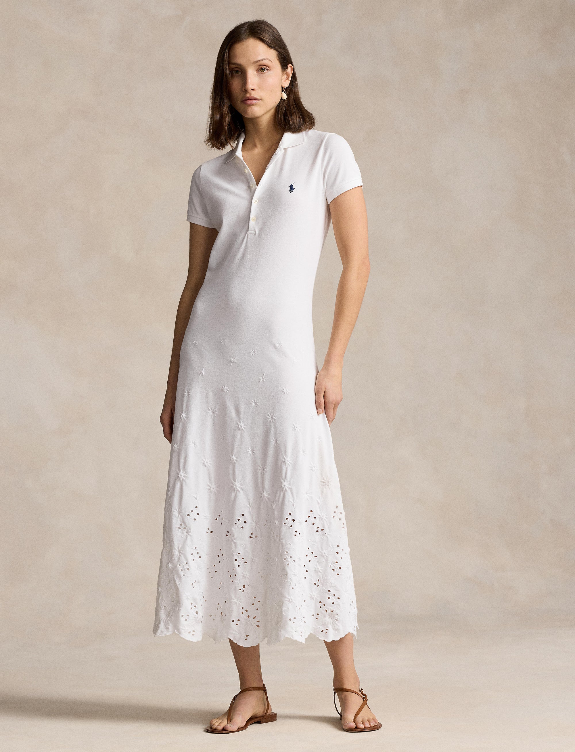 Robe Polo broderie anglaise en coton piqué - White