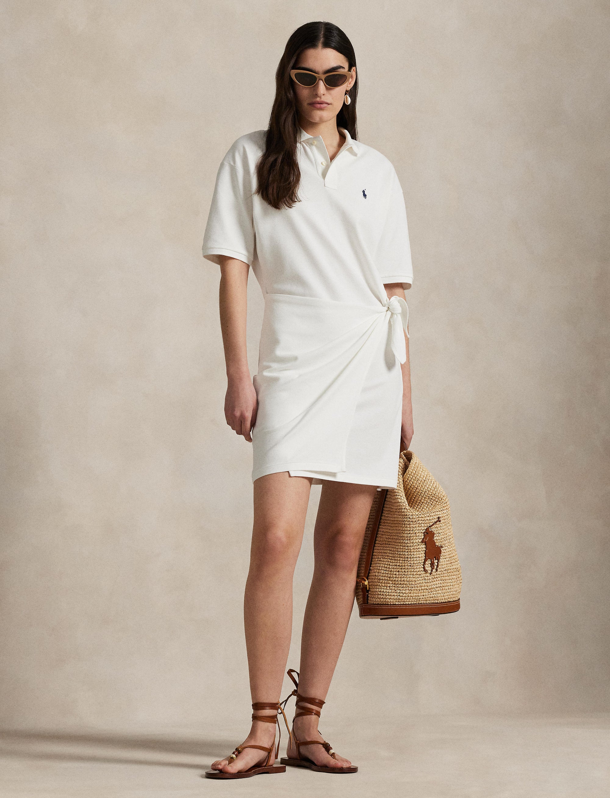 Mini-robe polo portefeuille en piqué  - White